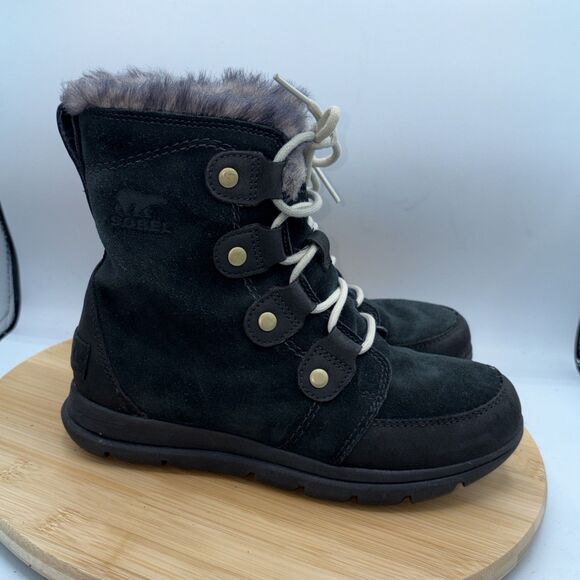 Sorel Women’s Explorer Joan Winter Boots Size 7 Forest Green Suede Fur trim - Picture 9 of 9